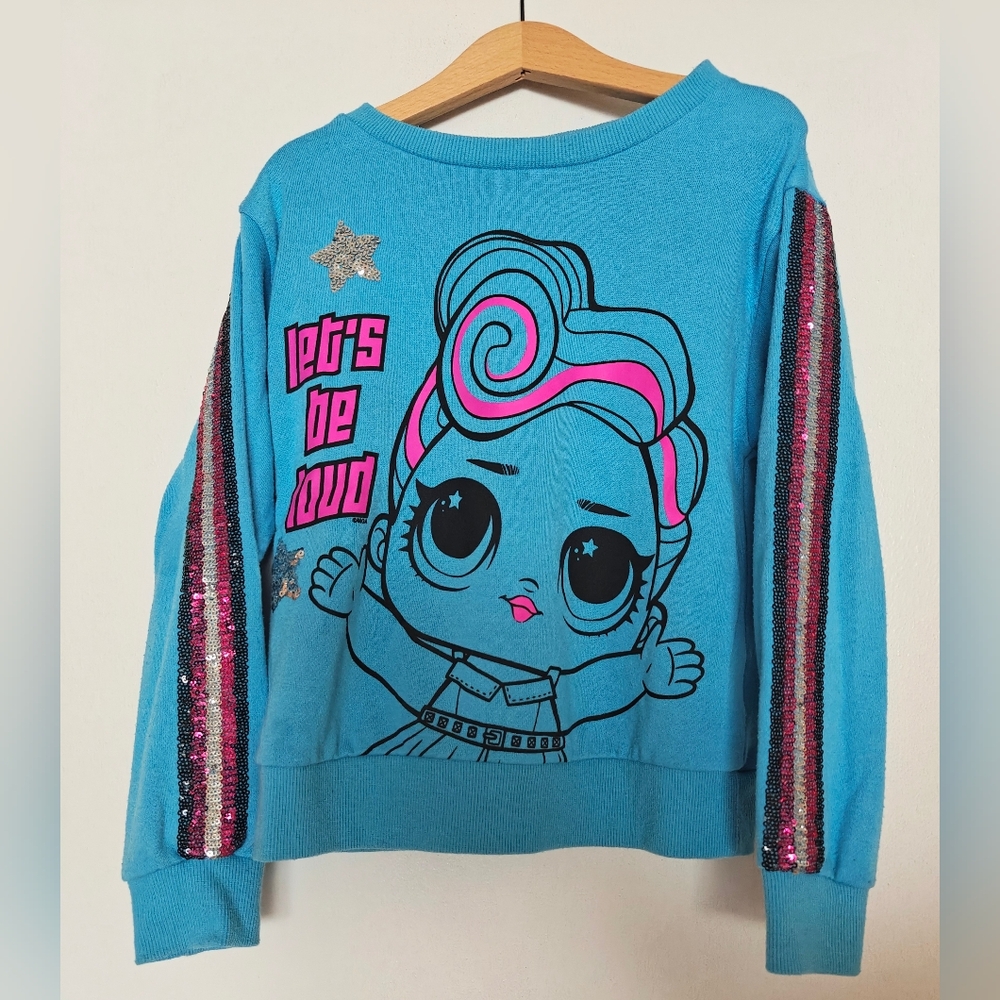 L.O.L. Surprise Girls 7-8 Sweater Blue Sparkle Sleeves